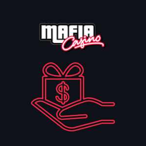 Eine Hand, die eine Geschenkbox unter dem Mafia Casino-Logo hält
